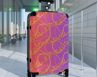 Suitcase, pink and lilac suitcase, women's suitcase, stylish suitcase, fantasy suitcase, fantastic suitcase for a young girl