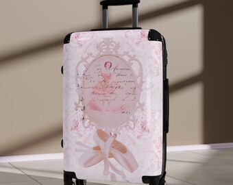 Suitcase, pink suitcase, suitcase with pink pointe shoes, retro suitcase, romantic suitcase for ballerina, artistic suitcase