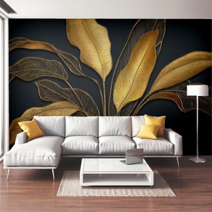 Peel Stick Wallpaper Gold Banana Leaf Remove Wallpaper Plant - Etsy