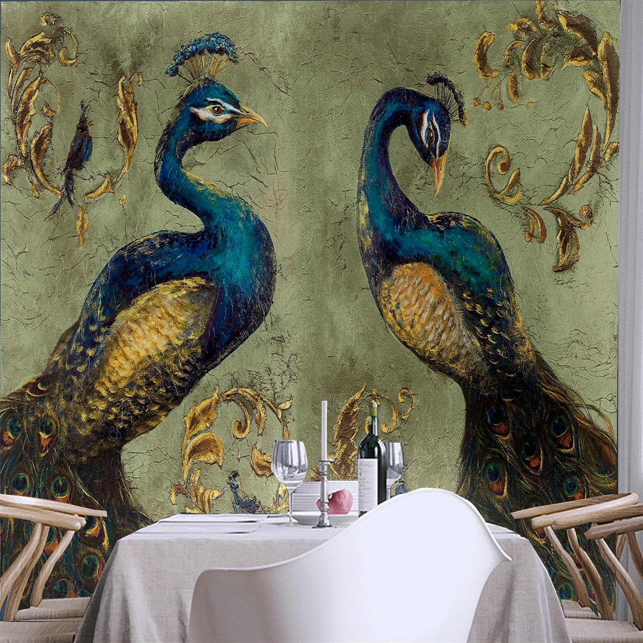 Peeln Stick Wallpapers Adhesive Wallcoverrelief Peacock Wall | Etsy