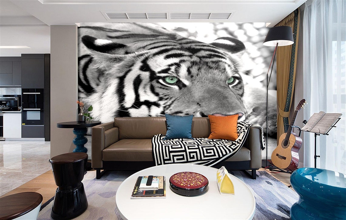 Animal Wallpaper Peel And Stick Black And White Tiger | Etsy