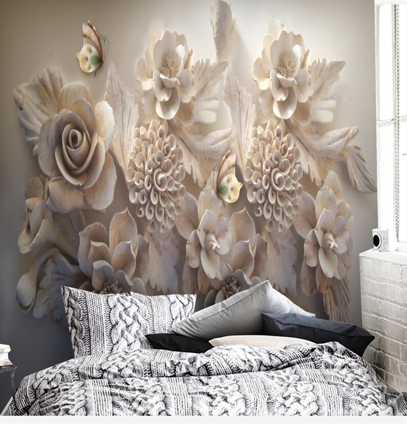 Art Deco Peel and Stick Wallpaper Relief Flower Wallpaper Etsy