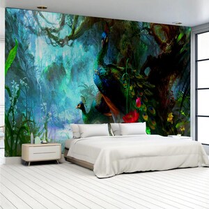 Peeln Stick Wallpaper Self-adhesive,fantasy Forest Peacock Wall Paper