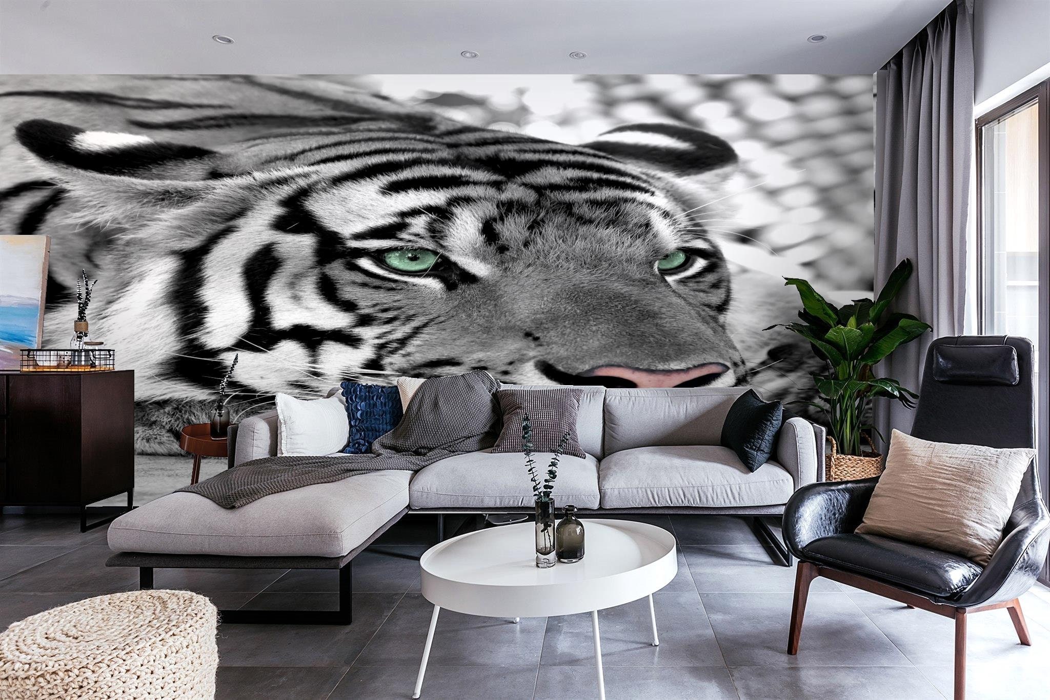 Animal Wallpaper Peel And Stick Black And White Tiger | Etsy