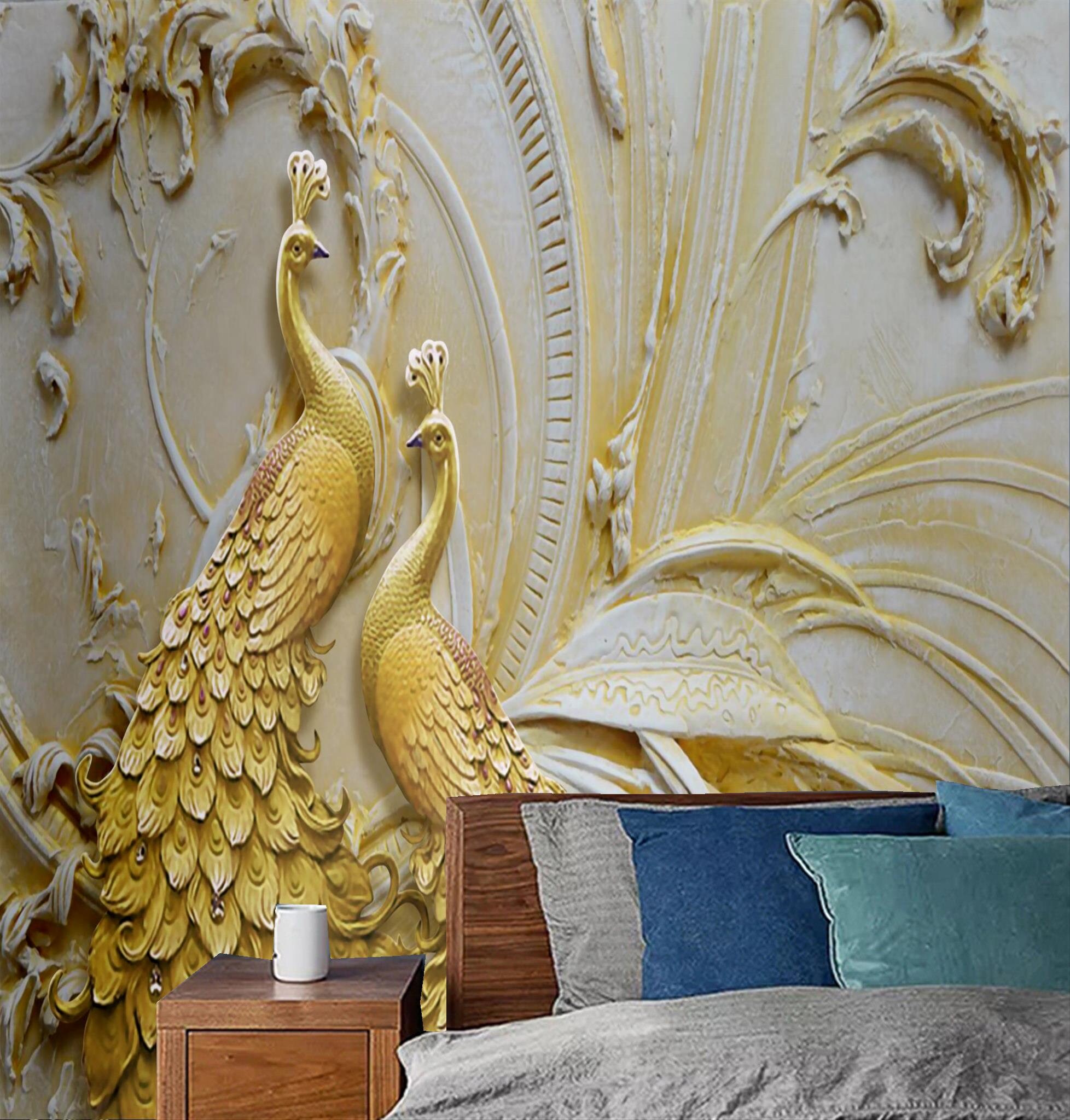 Bedroom Wallpaper Peel and Stickart Deco Peacock Wall Mural | Etsy
