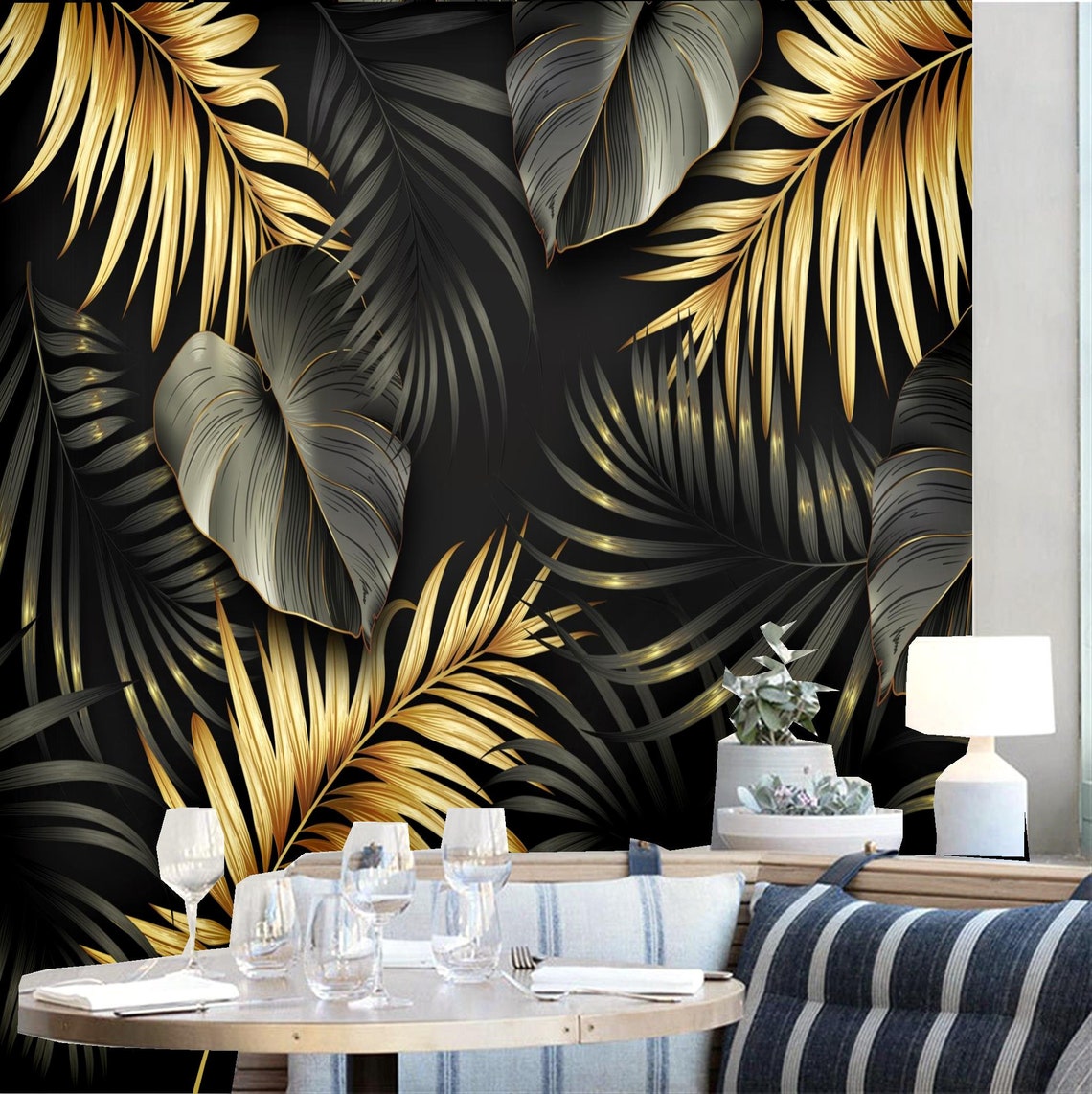 Peel And Stick Remove wallpaper Plant leaves WallPaper Mural | Etsy
