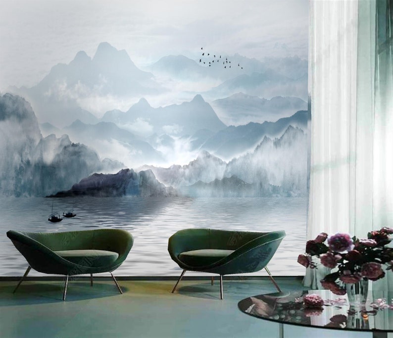 Art Deco Self Adhesive Mural Wallpaper Removehandpainted Ink Etsy