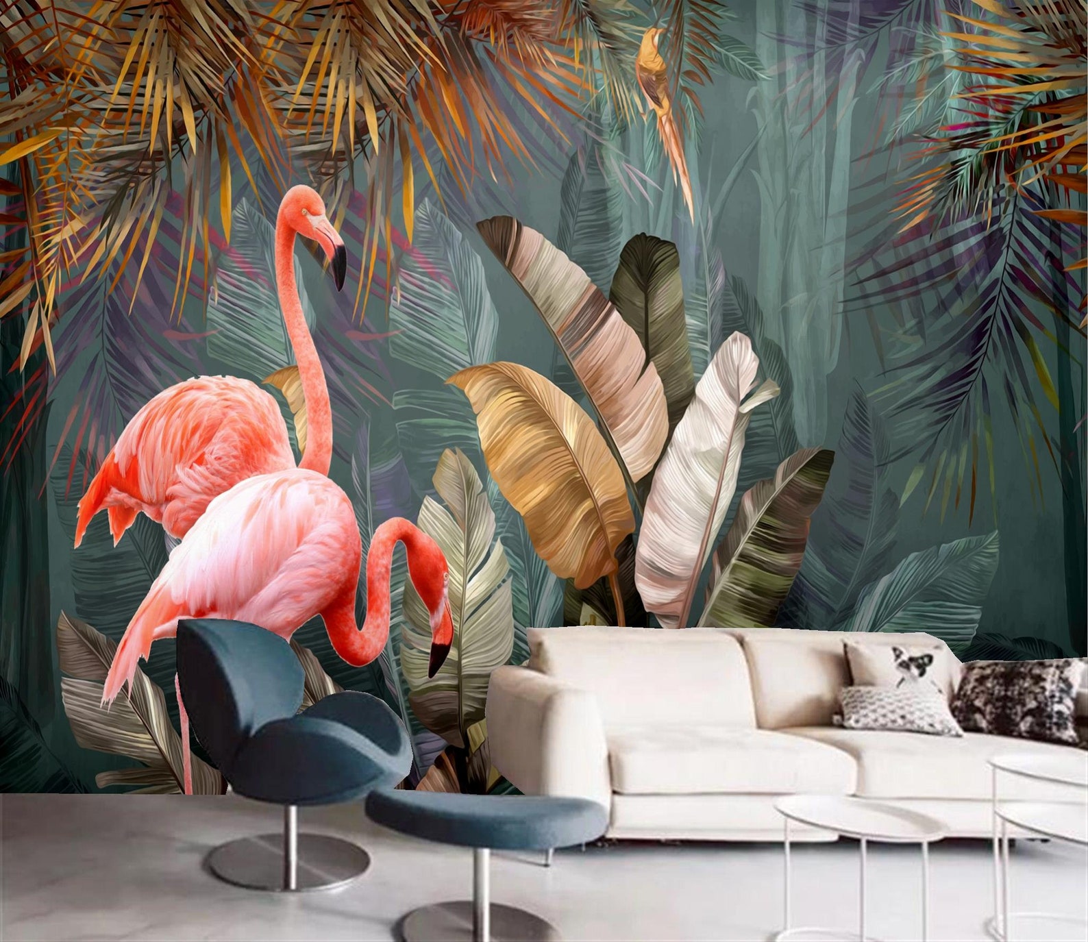 Peel and Stick Wallpaper Removetropical Flamingo Wallpaper Etsy