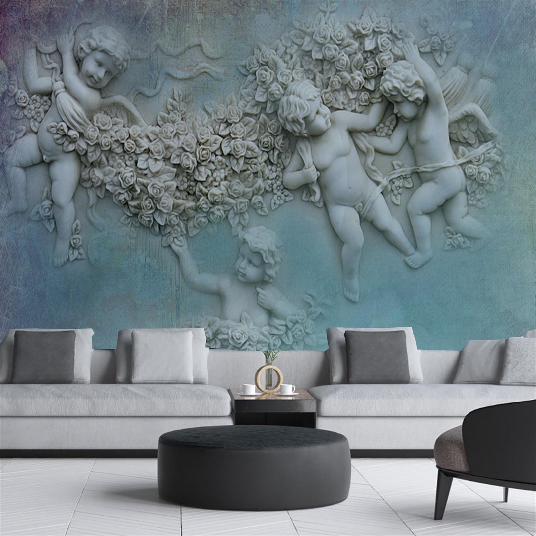 Angel Wings Memorial Wall 3d Peel and Stick, European Wall Paper Relief