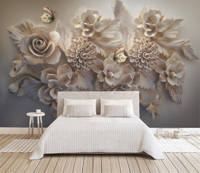 Art Deco Peel and Stick Wallpaper Relief Flower Wallpaper Etsy