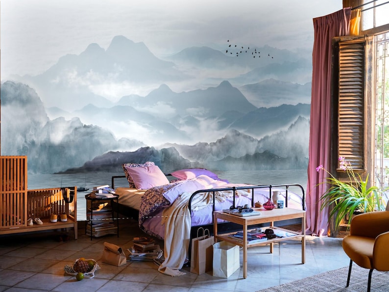 Art Deco Self Adhesive Mural Wallpaper Removehandpainted Ink Etsy