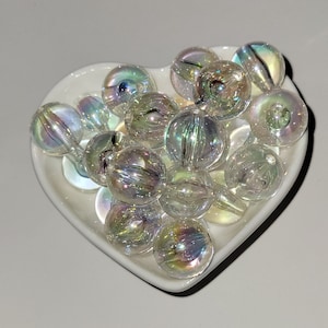10 Iridescent clear bubblegum beads / beads for pens / Iridescent beads / large iridescent beads / 16mm beads / clear iridescent beads