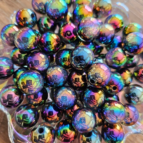 10 Galaxy bubblegum beads / beads for pens / Galaxy beads / sparkly beads / 16mm beads / glitter beads