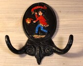Vintage Cast Iron Fireman Blowing a Horn Wall Hook Coat Hat