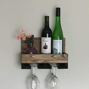 Wood Wine Rack Shelf Or Stemware Glass Holder Organizer Unique Bar Shelving Rustic,Wine Rack Wall Mounted 3 Bottles & 4 Glass Rack Holder