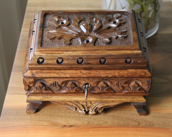 Hand Carved Walnut Jewelry Box