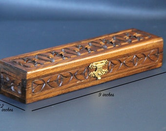 Hand Carved Walnut Pencil Jewelry Watch Box Keepsake Box