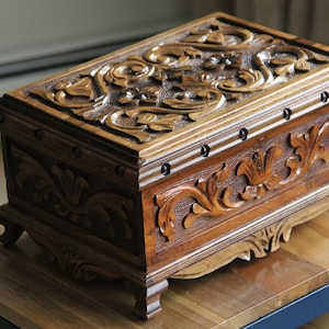 Hand Carved Walnut Mystery Box Large image 1