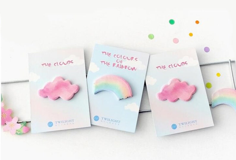 memo notes and more Cloud or rainbow sticky notes for using as bookmarks index tabs