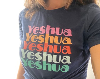 Women's Retro "Yeshua" Colorful Short Sleeve Tee, Messianic, Whole Bible Believer Shirt