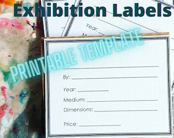 Exhibition labels template for artists, printable wall plaques to display Painting title/name/medium etc. Digital download/ printable cards