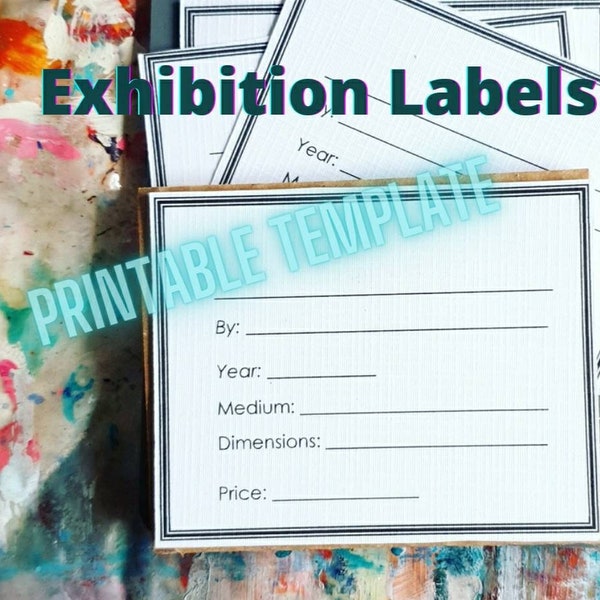 Exhibition labels template for artists, printable wall plaques  to display Painting title/name/medium etc. Digital download/ printable cards