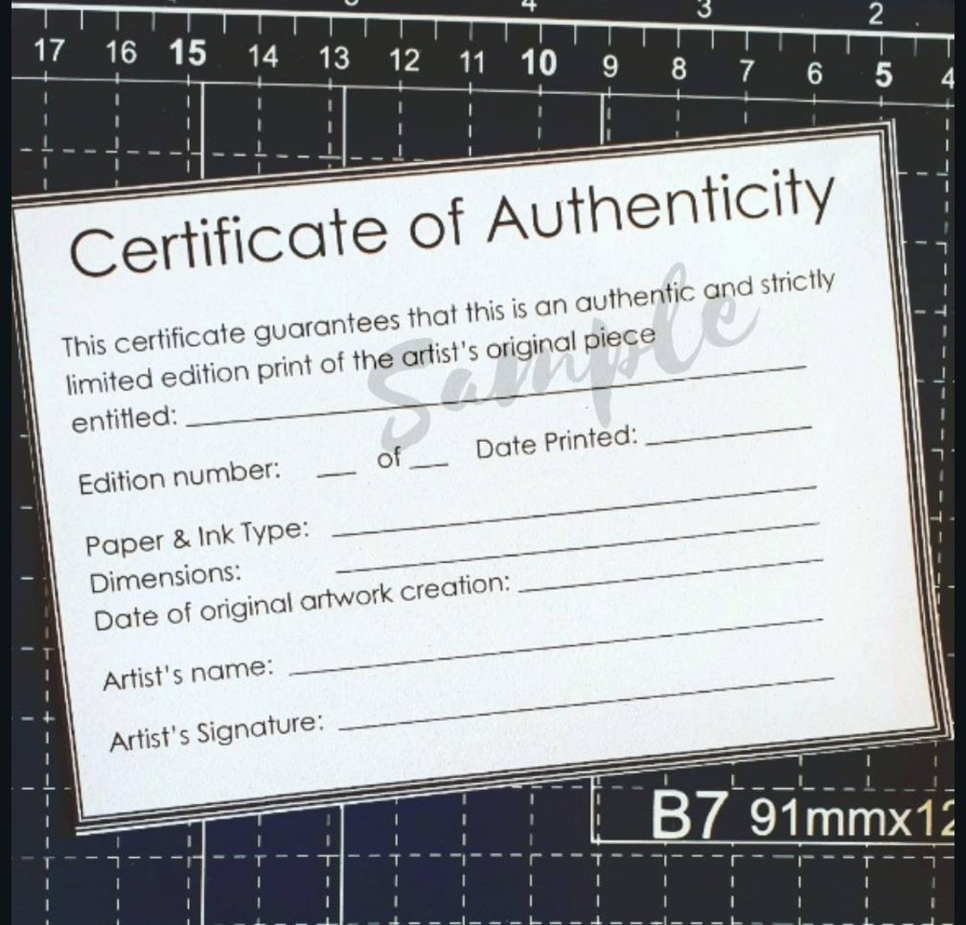 Certificate of Authenticity Card Template for Limited Edition 