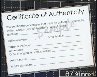 Certificate of Authenticity Card Template for Limited Edition Fine Art Prints. Printable Authenticity labels cards for artist. Modern design