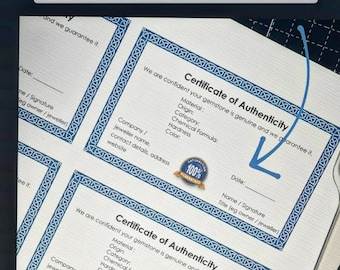 Certificato di autenticità personalizzato per gioielli fatti a mano, gemme tagliate e lucidate a mano, pietre preziose, cristalli. Certificazione per Artigiani