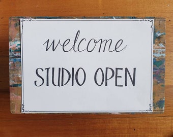 Art Studio Welcome sign, Hand lettered Artists Studio Open sign, printable door signs, Studio Wall decor, Printable signs for creatives