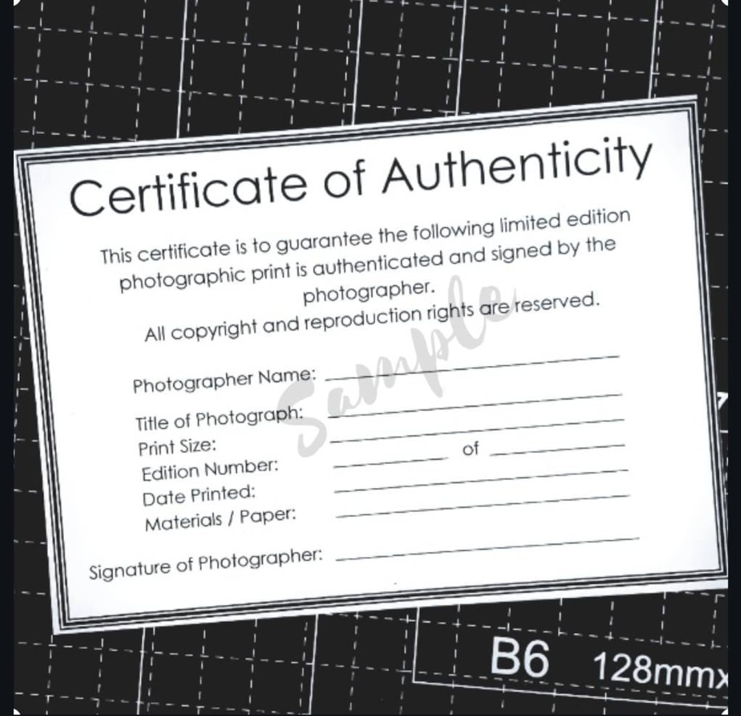 Certificate of Authenticity Template for Photographers. Authenticity ...