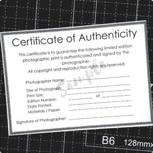 Certificate of Authenticity Template for Photographers. Authenticity Certificate PDF for Photographs, Limited edition Photographic Prints. zdjęcie 1
