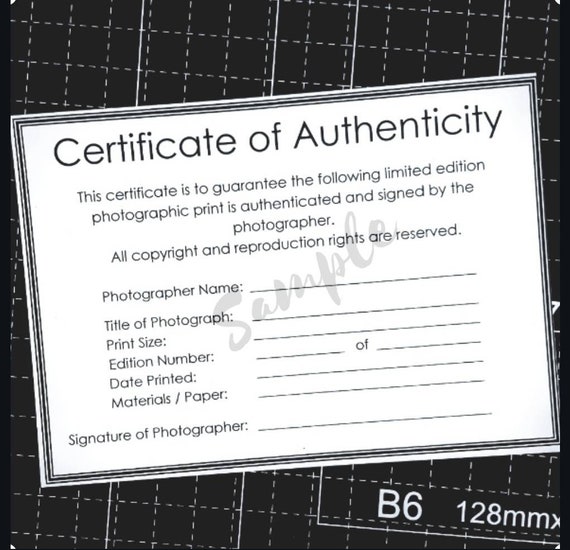 Certificate Of Authenticity Template For Photographers Etsy