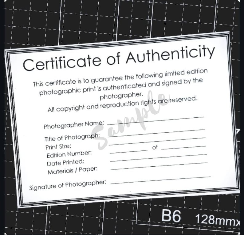 Certificate of Authenticity Template for Photographers. Authenticity Certificate PDF for Photographs, Limited edition Photographic Prints. zdjęcie 1