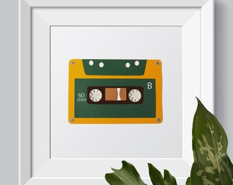 Cassette Tape - Layered Paper Art - Wall Art - Music Producer Art-  Layered Paper Art for Musician - Retro Cassette Tape | Studio Gear