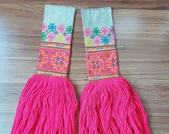 Hmong Vintage Hand Embroidered Dress Panels With Long Fringes