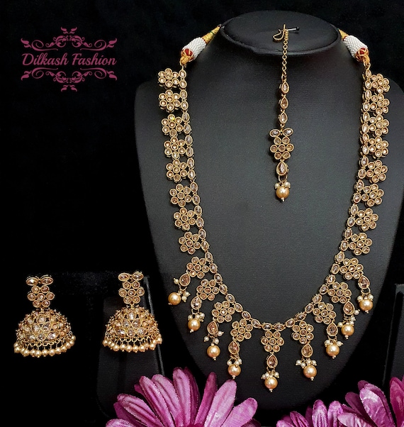 Pakistani Indian Punjabi Gold Pearls Polki Earrings Dilkash Fashion Jewelry  Bollywood FREE SHIP 