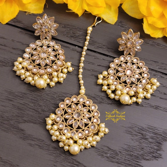 Pakistani Indian Punjabi Gold Gray Polki Earrings Dilkash Fashion Jewelry  Bollywood FREE SHIP - Etsy