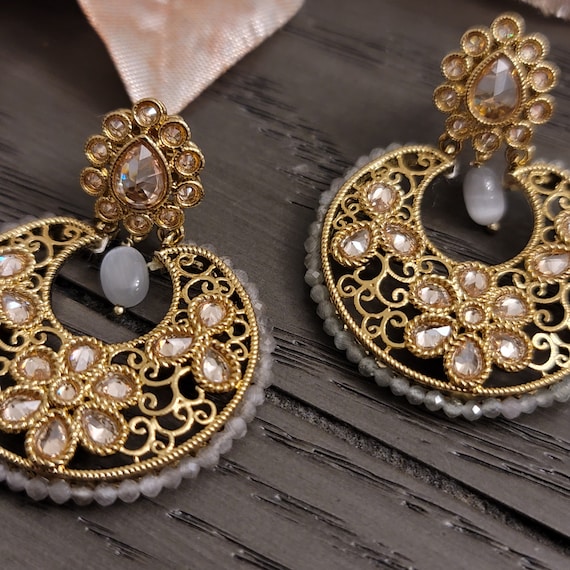 Handpainted Meenakari Work Gold Plated Leaf Design Mogra Fitted Pearl  Designer Jhumka earring for Women and Girls. | K M HandiCrafts India