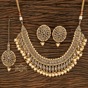 Pakistani Indian Punjabi Polki Gold Necklace Earrings Tikka Semi Bridal Set Dilkash Fashion Jewelry Bollywood FREE SHIP