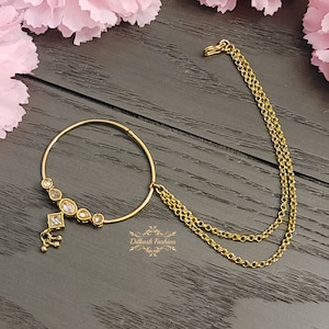 Pakistani Indian Punjabi Gold Polki Nath Nose Ring Nathni Dilkash Fashion Jewelry Bollywood Nose Jewelry Nose Jewels Nathna Nose Hoop