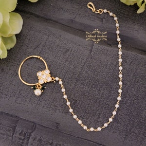 Pakistani Indian Punjabi Gold Green Kundan Nath Nose Ring Nathni Dilkash Fashion Jewelry Bollywood Nose Stud Ring Nose Hoop Chain