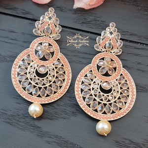 Polki Earrings/ Coral Earrings/ Kundan Earrings/ Gold Earrings/ Gold Indian Earrings/ Indian Jewelry/ Pakistani Jewelry/ Punjabi Jewelry
