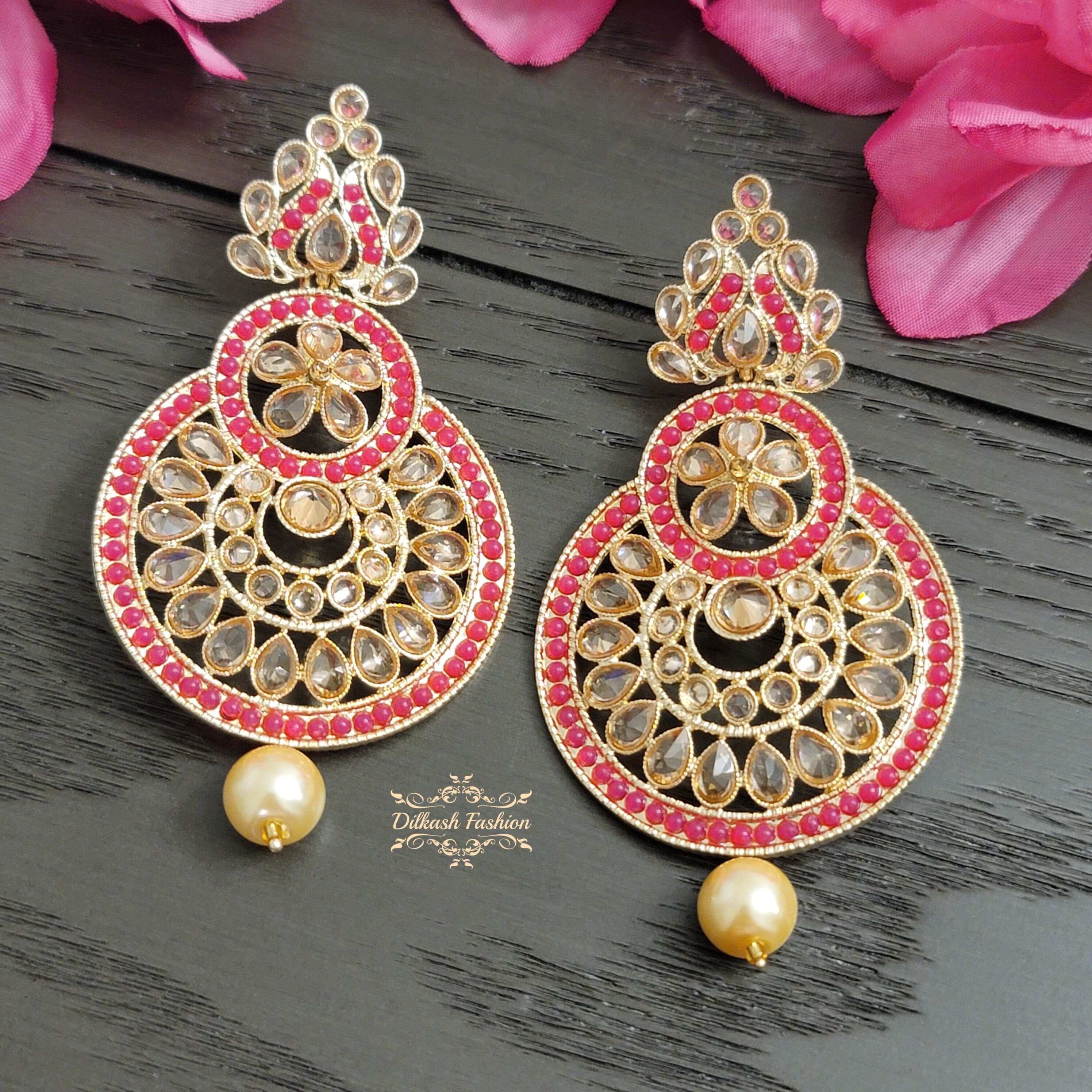 Polki Earrings Pink Earrings Kundan Earrings Gold Earrings