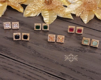 Pakistani Indian Punjabi Cubic Zirconia Studs Earrings Dilkash Fashion Jewelry Bollywood