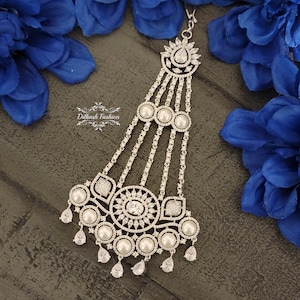 Pakistani Indian Punjabi Beautiful Silver American Diamond CZ AD Jhumar Passa Headpiece Dilkash Fashion Jewelry Bollywood Tikka Teeka Paasa