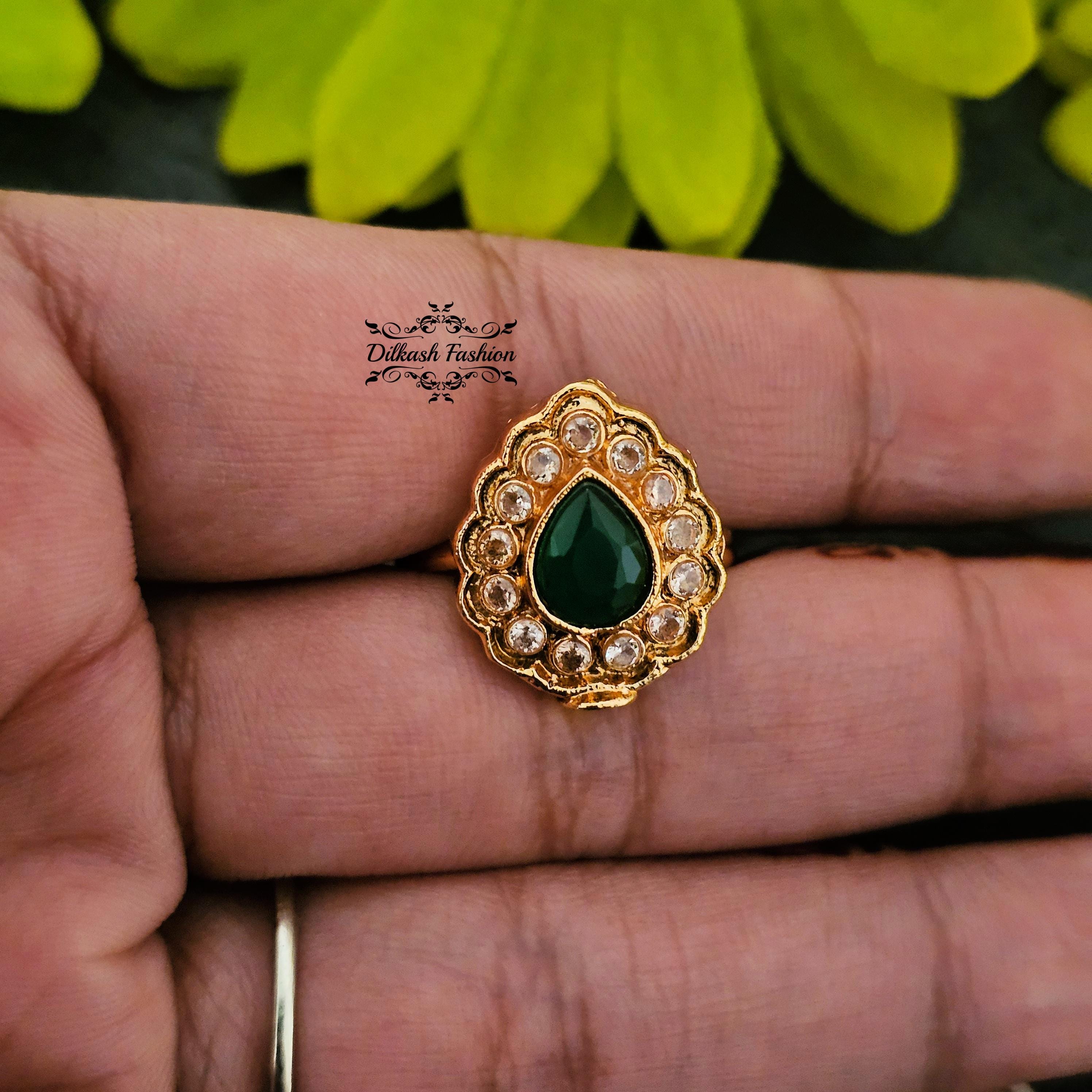Pakistani Indian Punjabi Beautiful Gold Green Polki Ring Dilkash