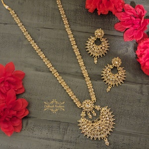 Pakistani Indian Punjabi Polki Gold Necklace Maala Earrings Set Dilkash Fashion Jewelry Bollywood FREE SHIP