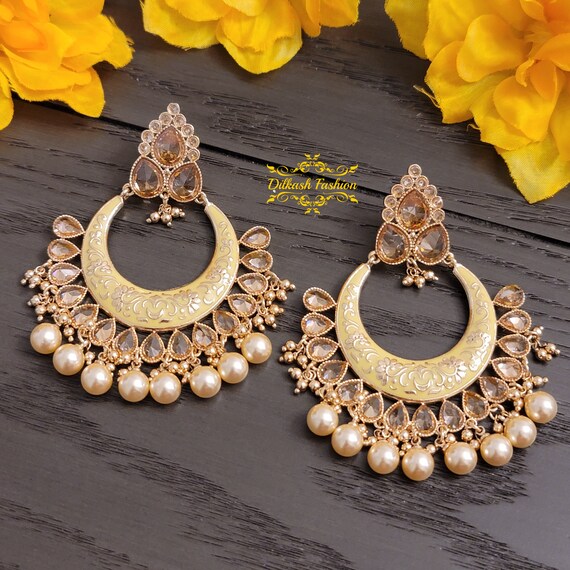 Buy BellaMoire Gold Plated Chandbali Earrings with Gold (Women and Girls)  Online at Best Prices in India - JioMart.