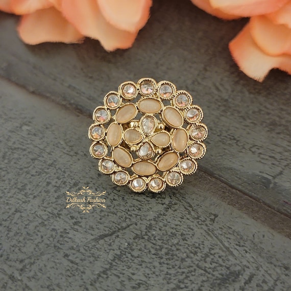 Pakistani Indian Punjabi Beautiful Gold Orange Peach Polki